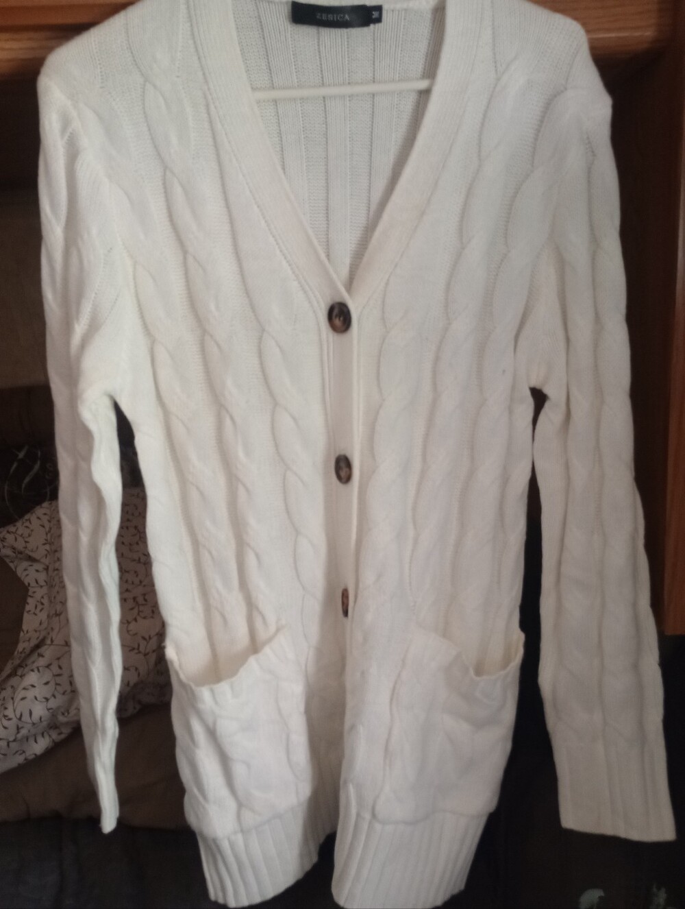 Cable-Knit Longline Cardigan in Cream by Kensie